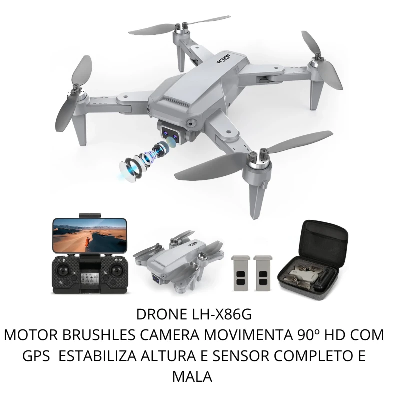 Drone LH-X68G HD - Com controle - Wi-Fi - GPS - Cinza